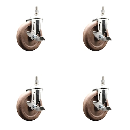 Service Caster 5 Inch 316SS High Temp Glass Filled Nylon 1/2 Inch Threaded Stem Caster Set Brake SS316TS20S514-GFNSHT-TLB-121315-4